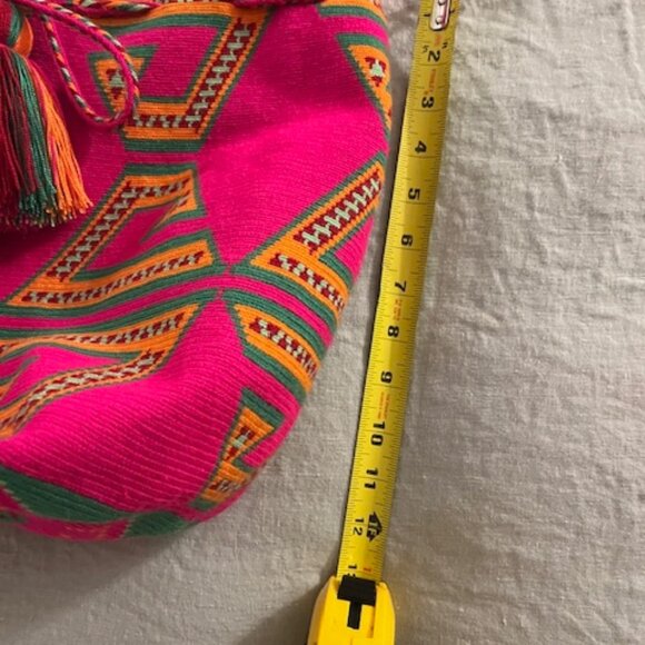 Pink and Orange Crossbody Bag with Geometric Patterns - Picture 12 of 12